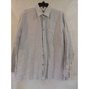 Mojito Collection Mens Linen Striped Button Down Long Sleeve Shirt Large